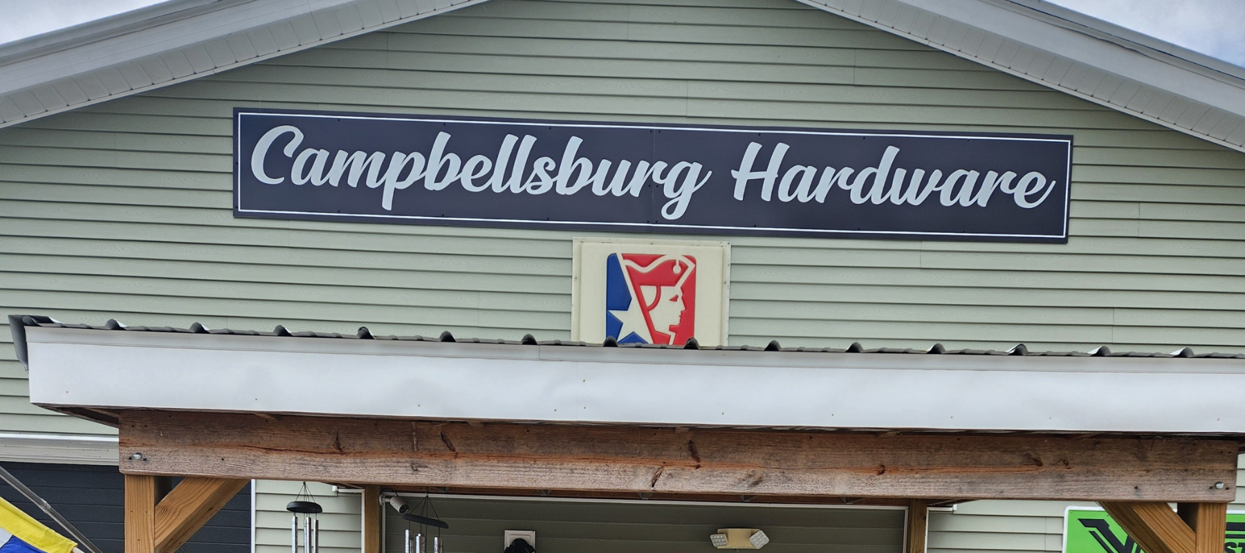 Campbellsburg Hardware store front.